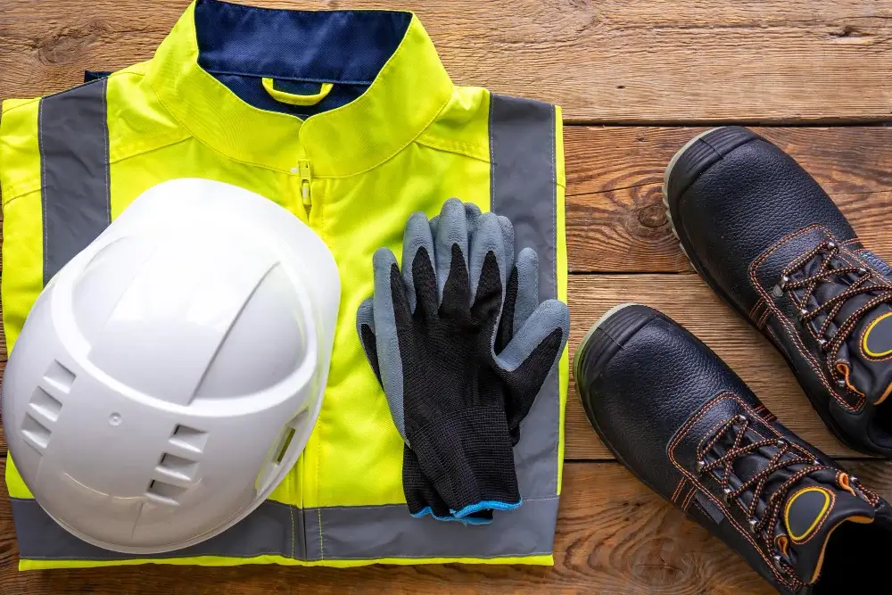 Casque de chantier et gants de protection, illustrant le droit d'alerte pour la sécurité des travailleurs.